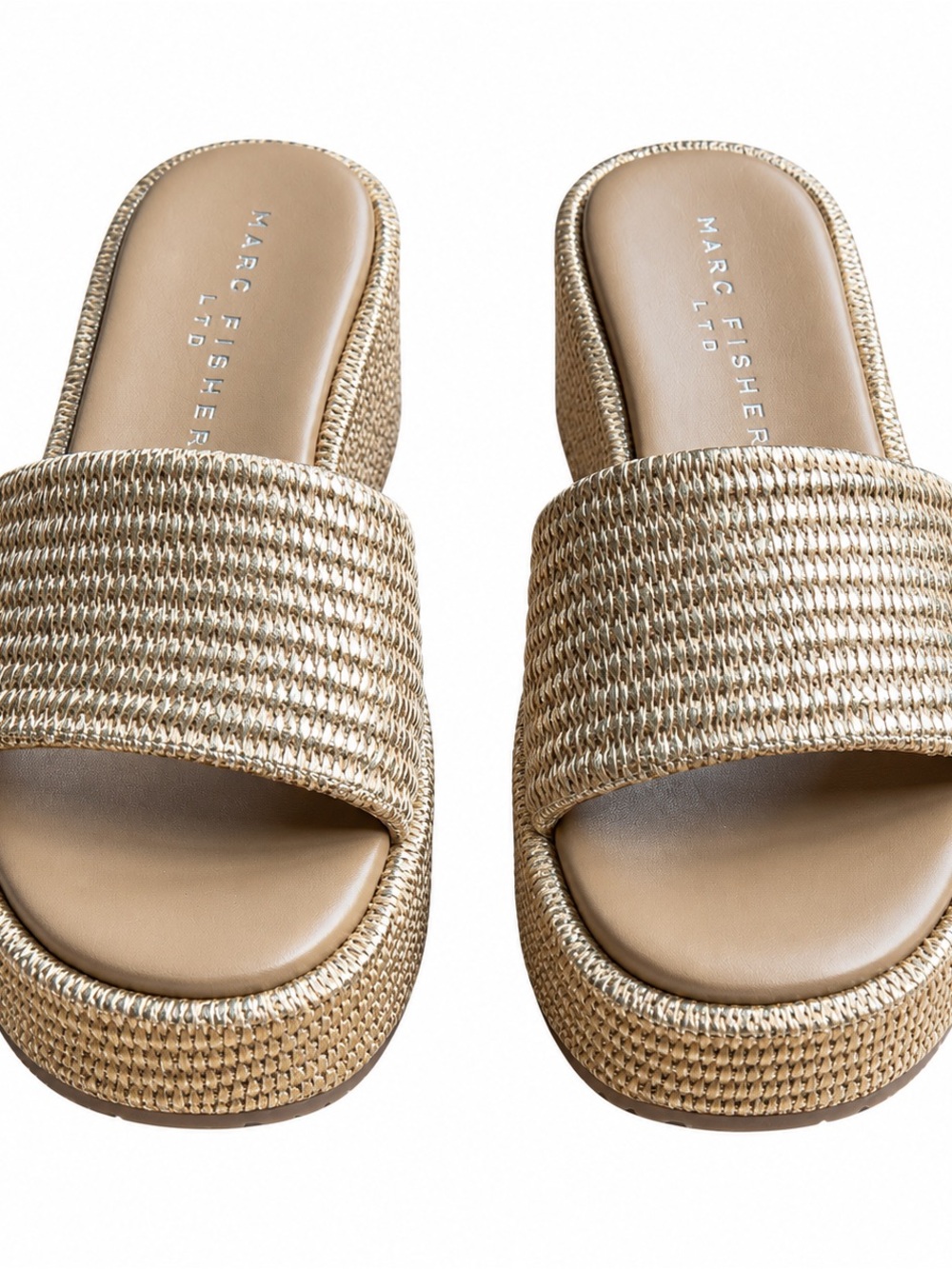 Marc Fisher Metallic Gold Woven Platform Slides